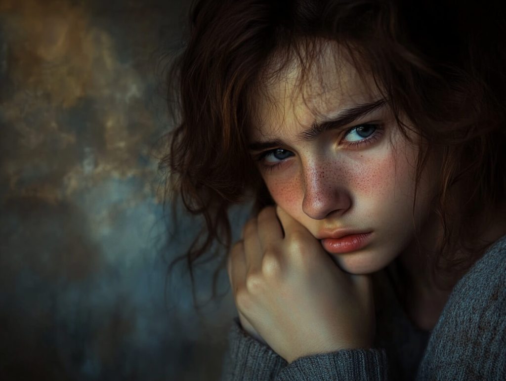 Una adolescente triste y preocupada