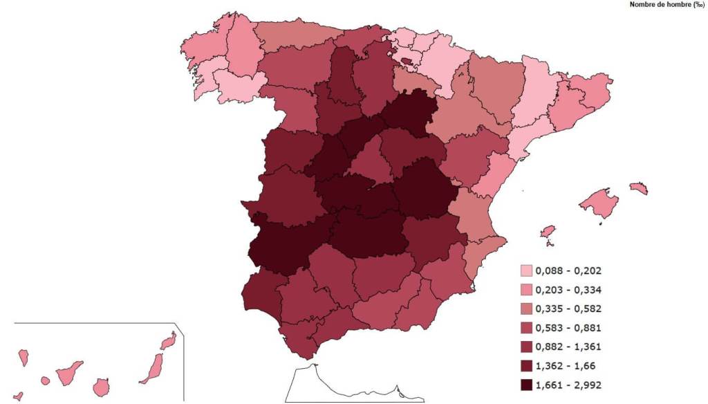 Distribución geográfica del nombre de niño Alonso en España