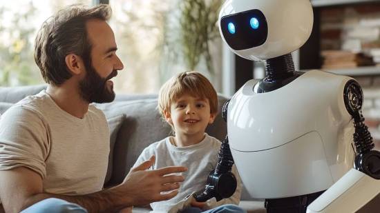 Padre, hijo y robot inteligente