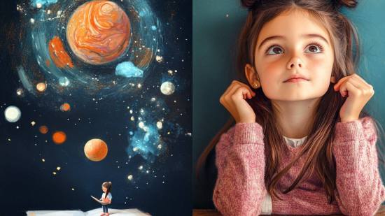 Una niña brillante piensa en sus cosas sin hacer caso de la clase
