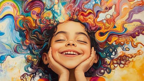 Ilustración que simula las ideas que brotan de la cabeza de una niña