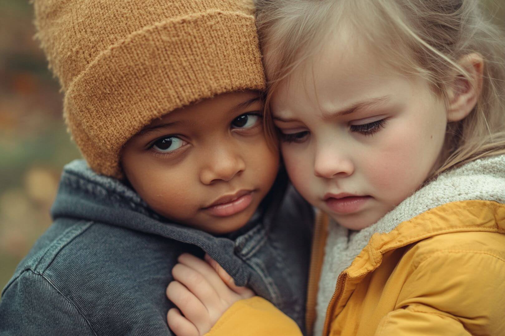 Niña y niño abrazados
