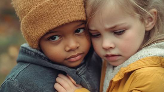 Niña y niño abrazados