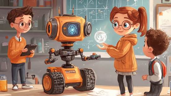 Una niña presentando su robot