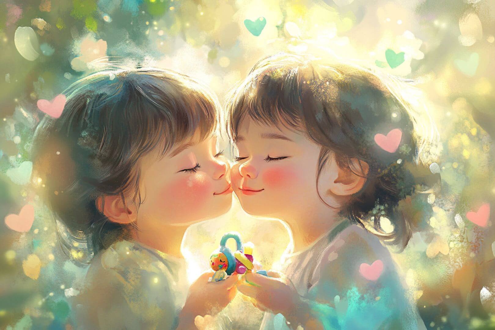 Ilustración de dos amigas oliéndose