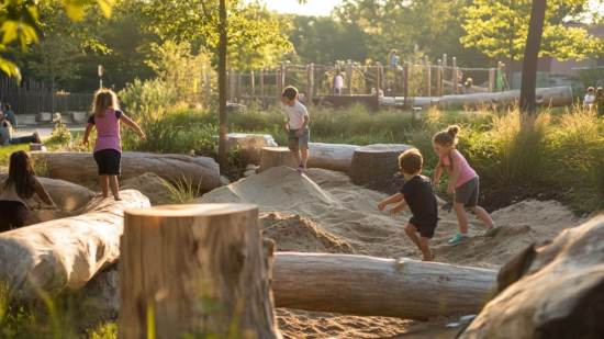 En los patios naturalizados, el juego se transforma en exploración sensorial, movimiento libre y conexión real con el entorno