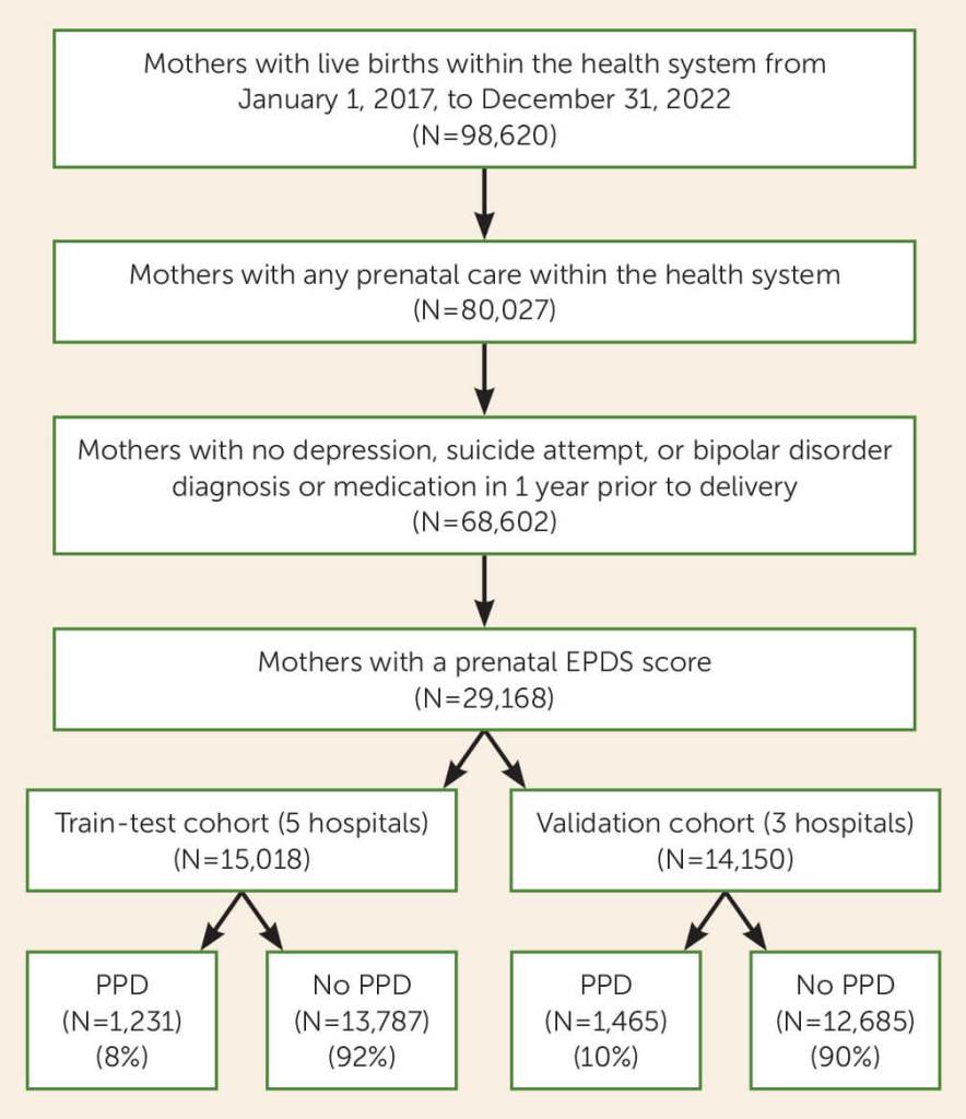 FIGURA 1. Diagrama de flujo CONSORT para un estudio sobre el riesgo de depresión posparto en el momento del alta hospitalaria . a EPDS=Escala de depresión posparto de Edimburgo; PPD=depresión posparto.