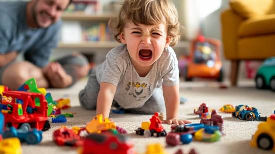 Un niño llora porque le dice algo su padre