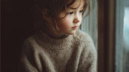 Niña pensativa junto a la ventana, transmitiendo calma y reflexión, símbolo de la importancia de cuidar la salud mental infantil.